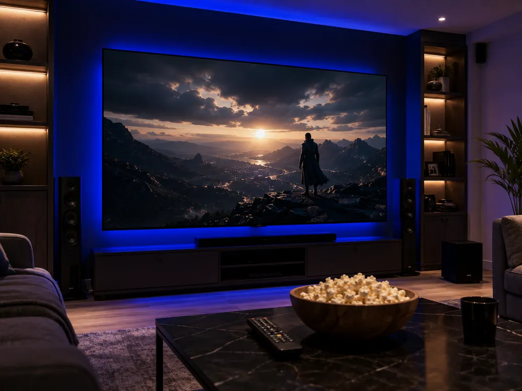 Cine en casa disfrutando de una suscripción IPTV en pantalla grande